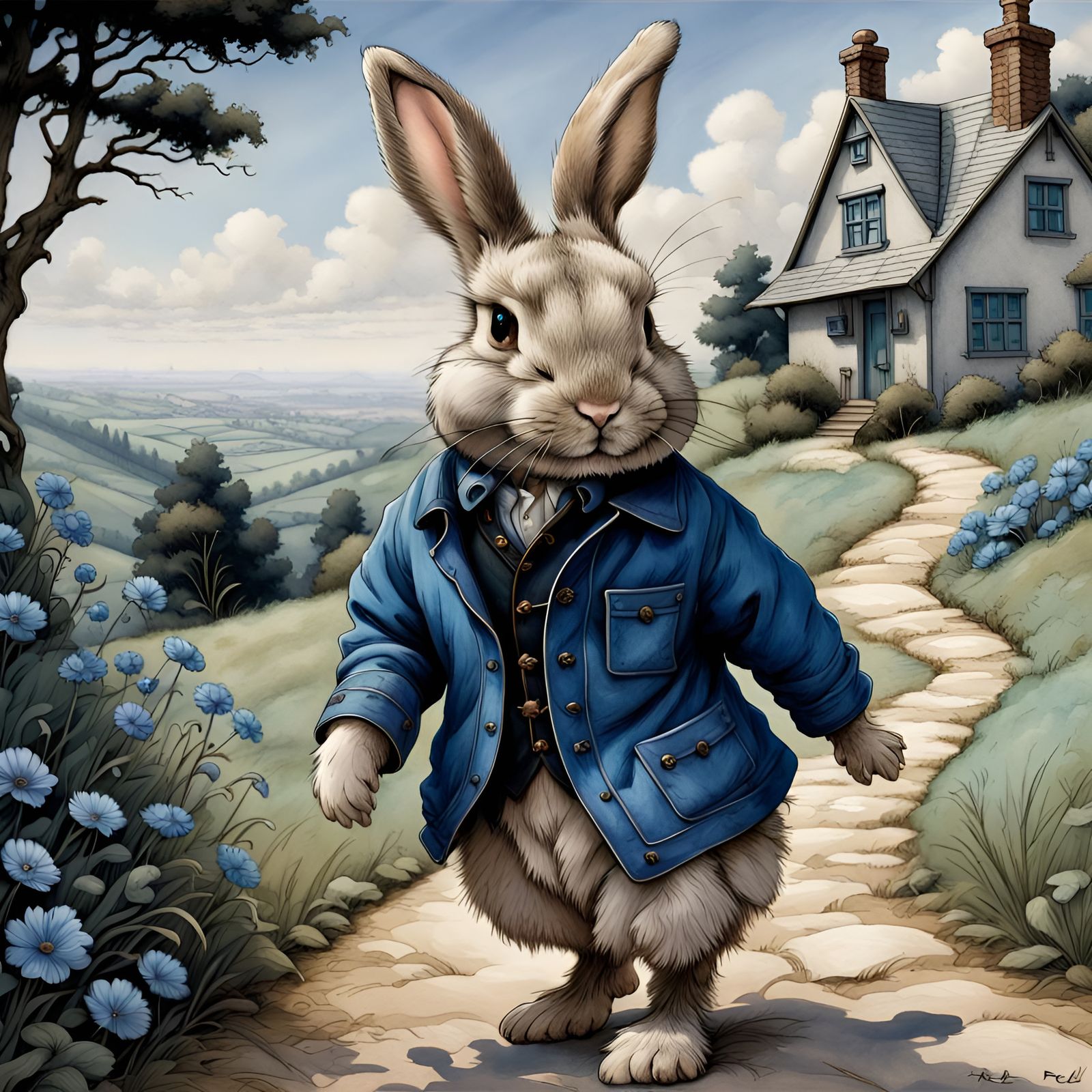 Bunny Rabbit Stroll: Hyperrealistic Fantasy Art