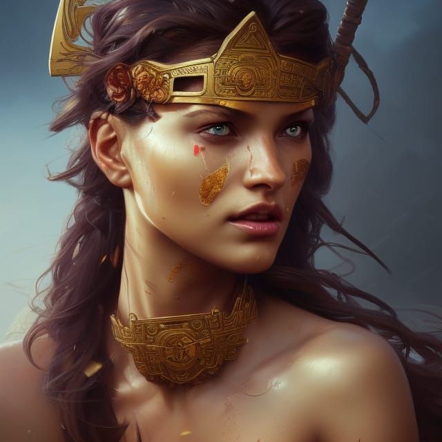 Amazon Warrior Princess Portrait in Hyperdetailed Style