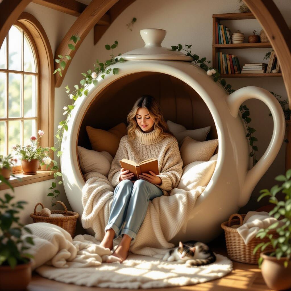 Cozy Teapot Reading Nook in Whimsical Style