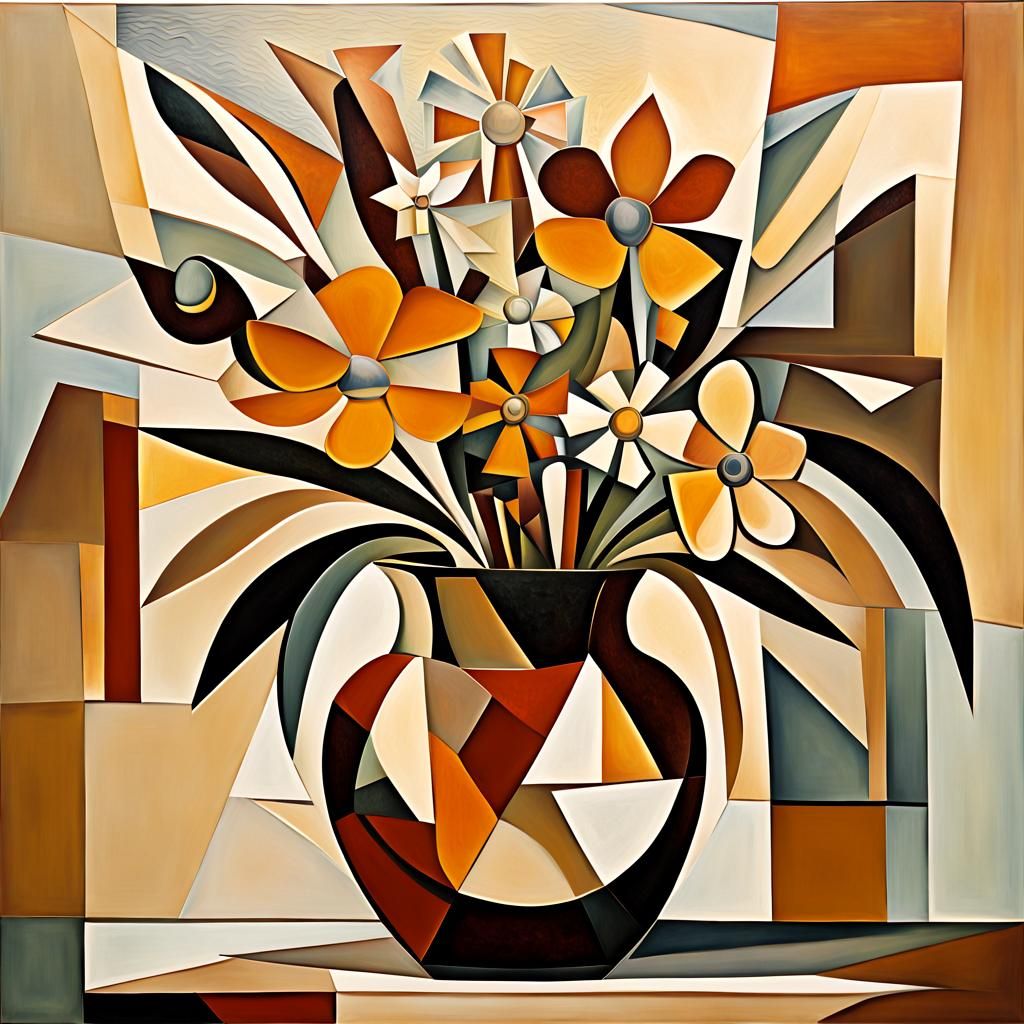 Cubist Vase with Geometric Flowers