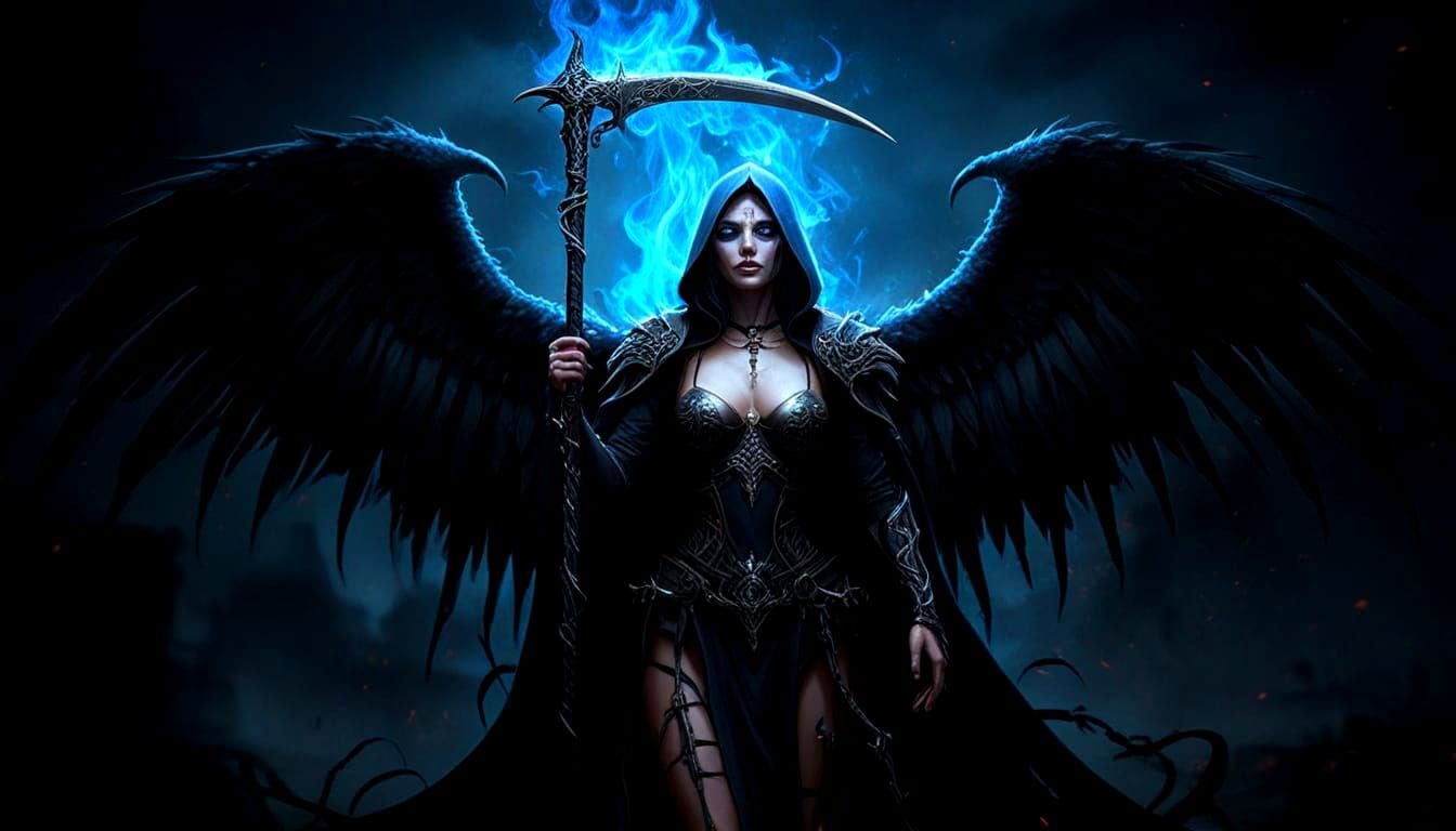 Gothic Angel of Death with Scythe in Dark Fantasy Art