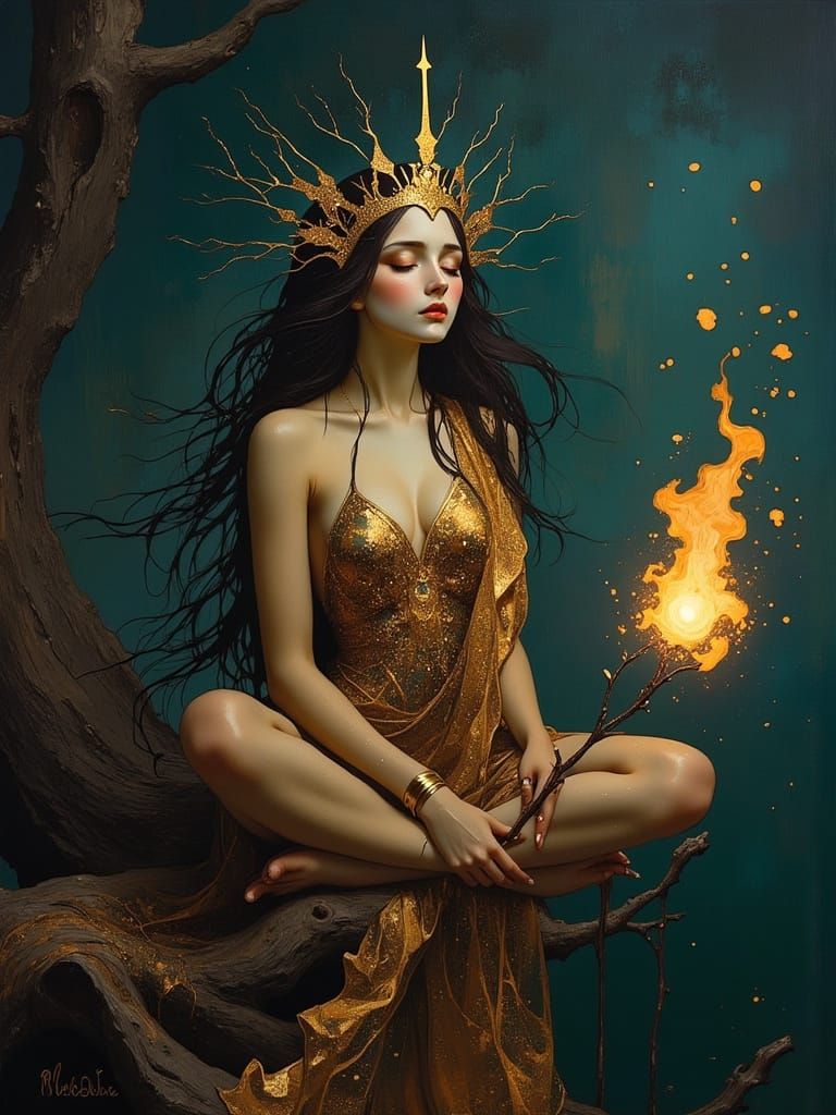 Goddess in Midnight Glory: An Art Nouveau Portrait