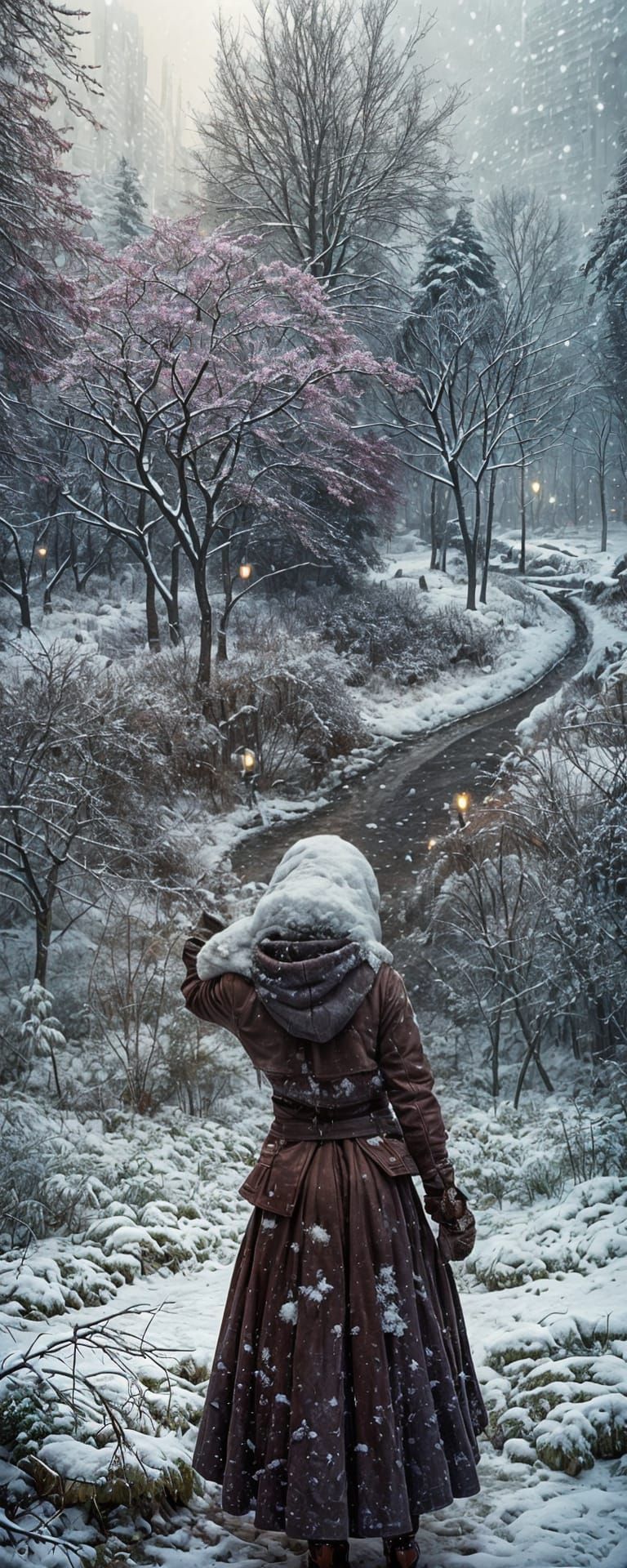Snowy Ukrainian Village with Lush Plants