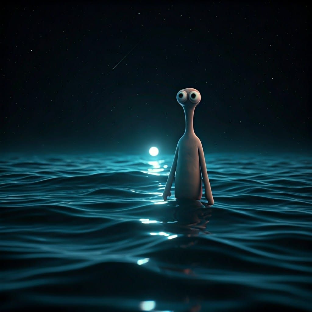 Surreal Liminal Landscape with Claymation Ocean