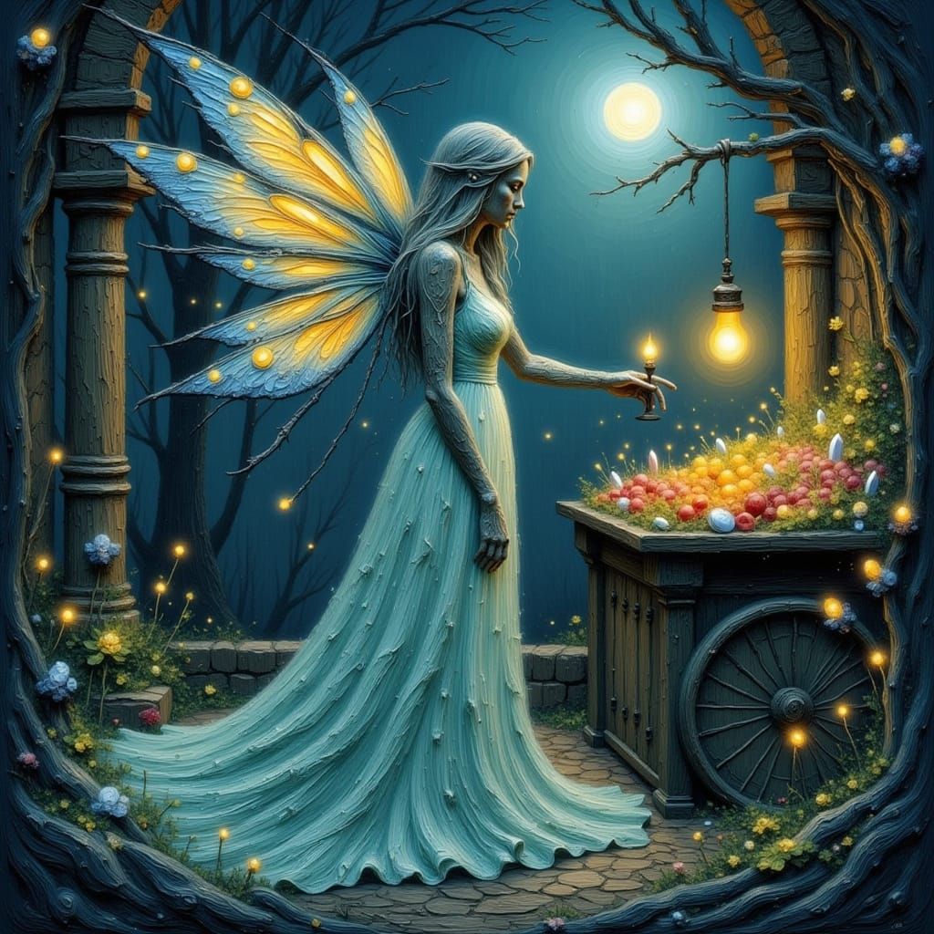 Ethereal Fairy with Butterfly Wings in Moonlight