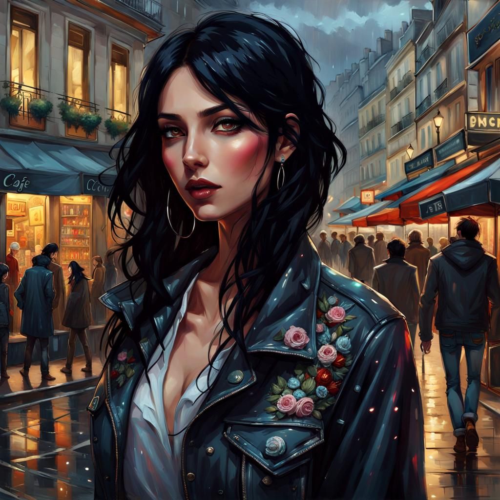 Beautiful Syrian Woman in Rainy Paris Evening