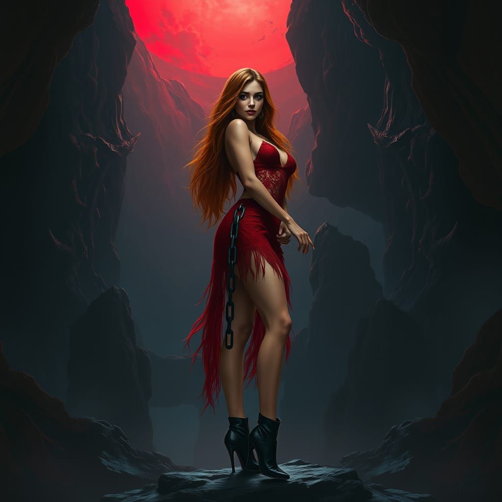 Mysterious Indian Siren in Dark, Moody Landscape