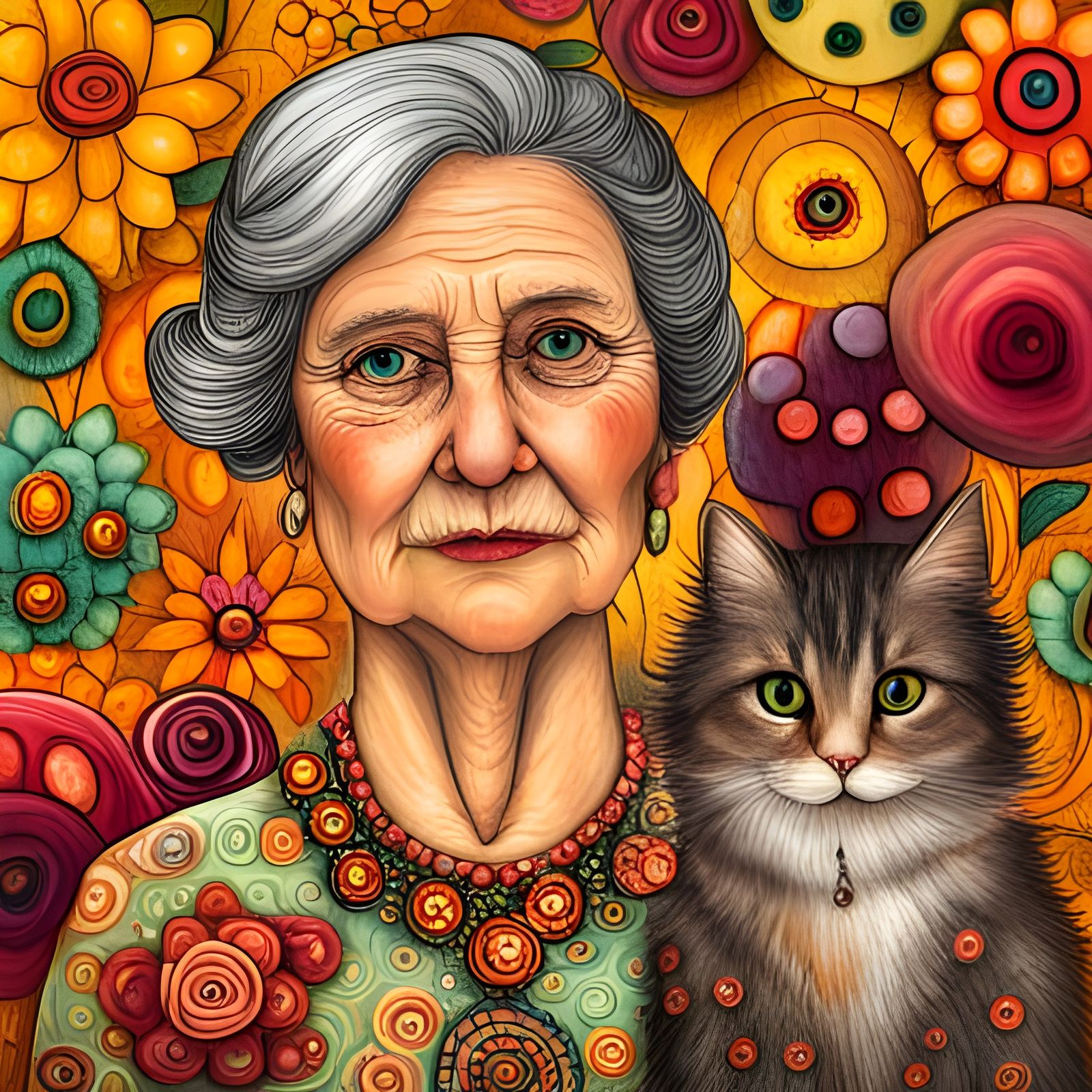 Surprised Cat Lady Portrait in Detailed Digital Art
