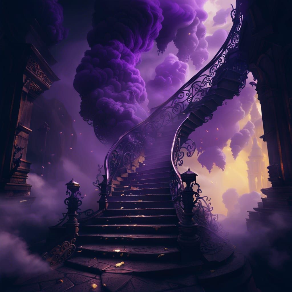 Winding Stairway Through Clouds in Dark Fantasy Style