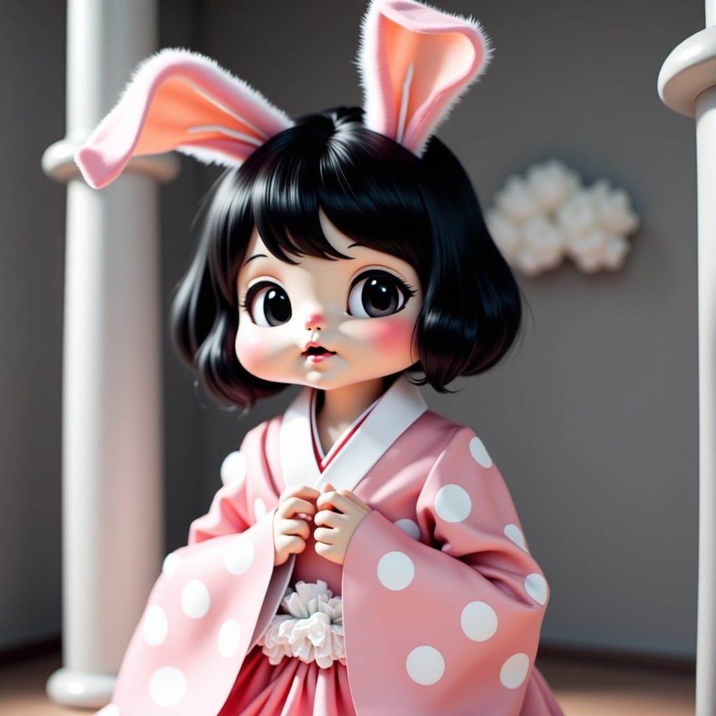 Geisha Bunnygirl in Vintage Black and White Photo Style