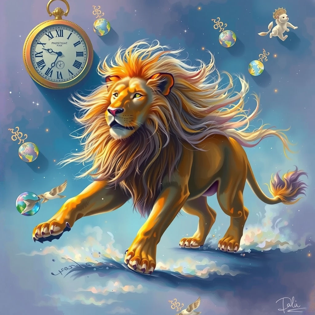 Surreal Impressionist Lion in Ethereal Flight