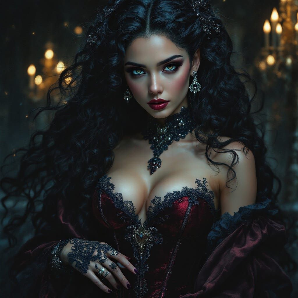 Rococo Lady Portrait with Velvet and Lace