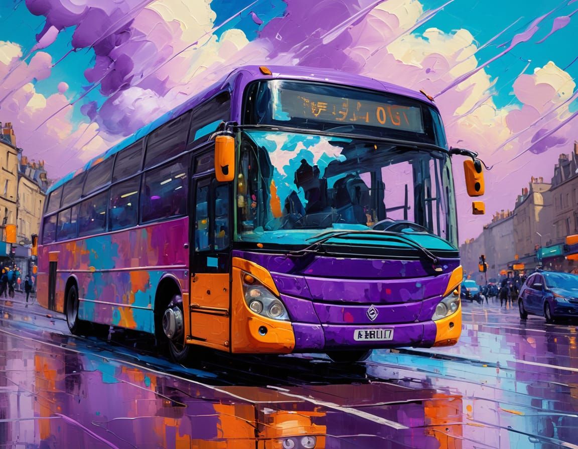 Vibrant City Bus in Expressionist Oil Painting Style
