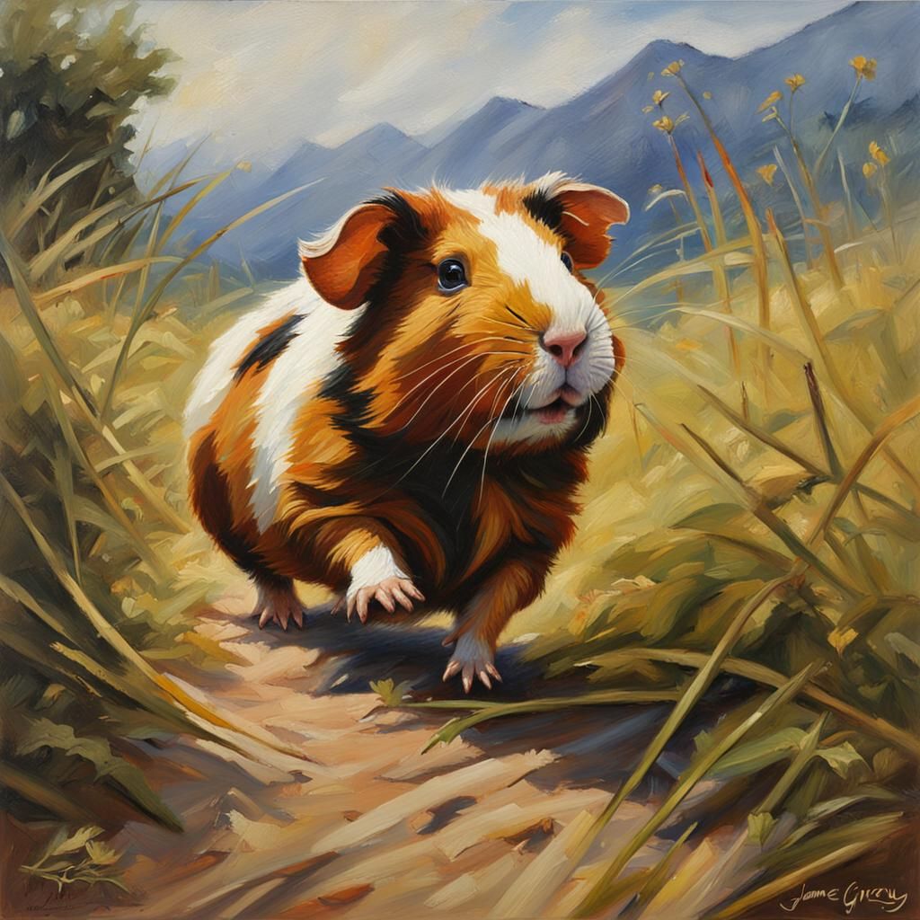 Guinea Pig Runs Free: An Oil Painting