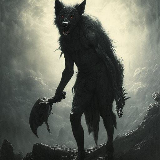 Demonic Wolf in Horror Style