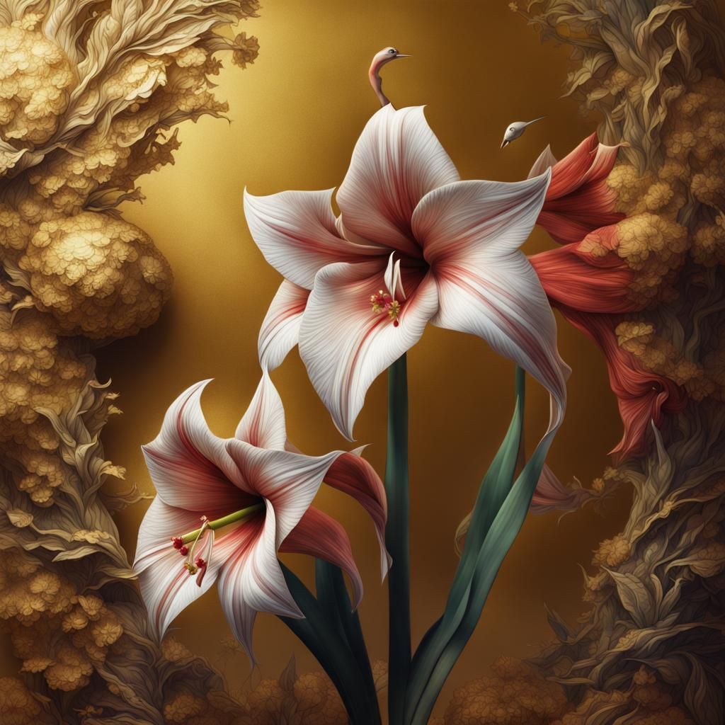 Amaryllis and White Bird: Detailed Matte Painting