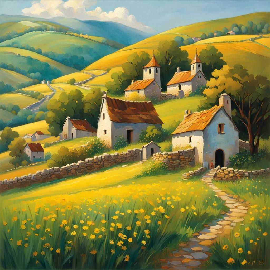 Picturesque Village Scene in 3D Game Style