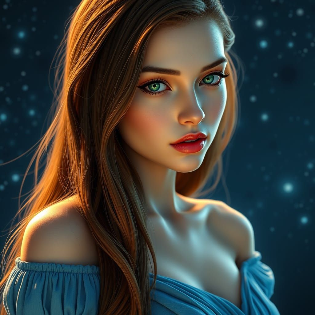 Ethereal Brunette Goddess in Art Nouveau Style