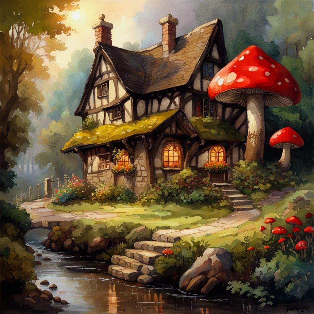 Gothic Fairytale Cottage by Dark Forest River
