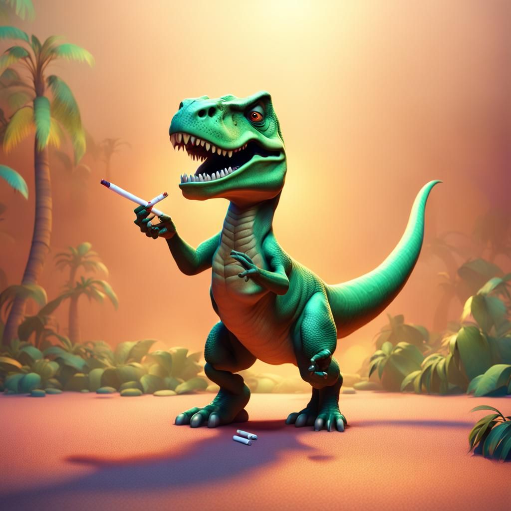 T-Rex Smoking: Pixar-Style 3D Digital Art