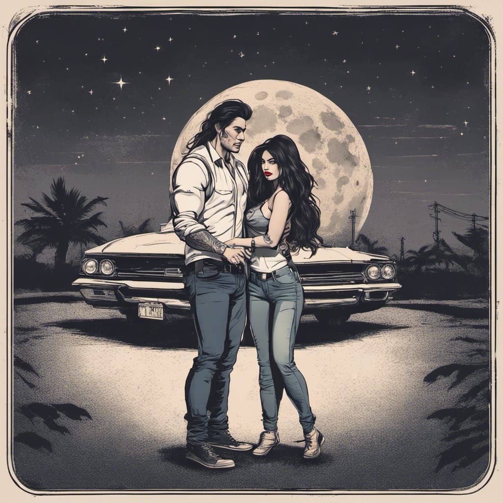 beautiful elegant curvy latina red lips thick long hair undercover detective in tank top, jeans, tattoo holding hands wi...