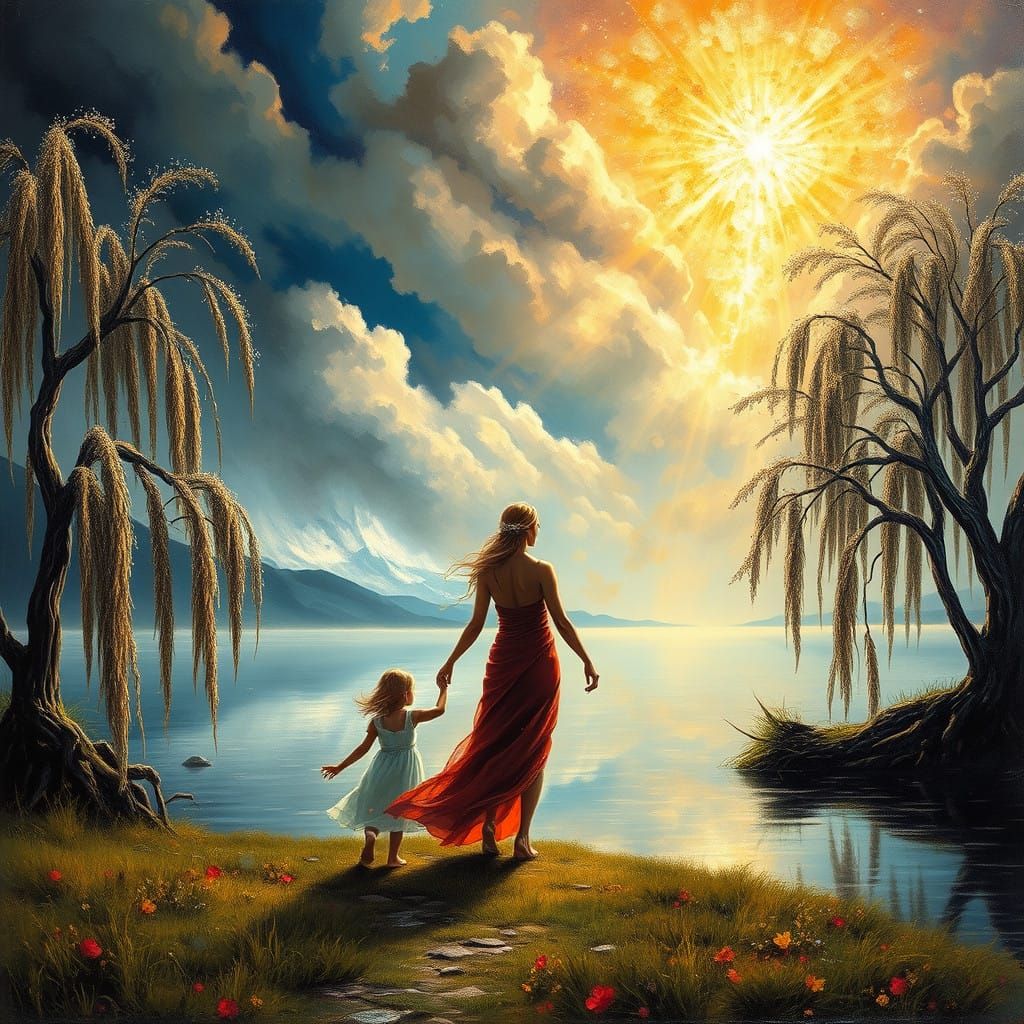 Ethereal Mother Daughter Journey Through Radiant Kingdom of...