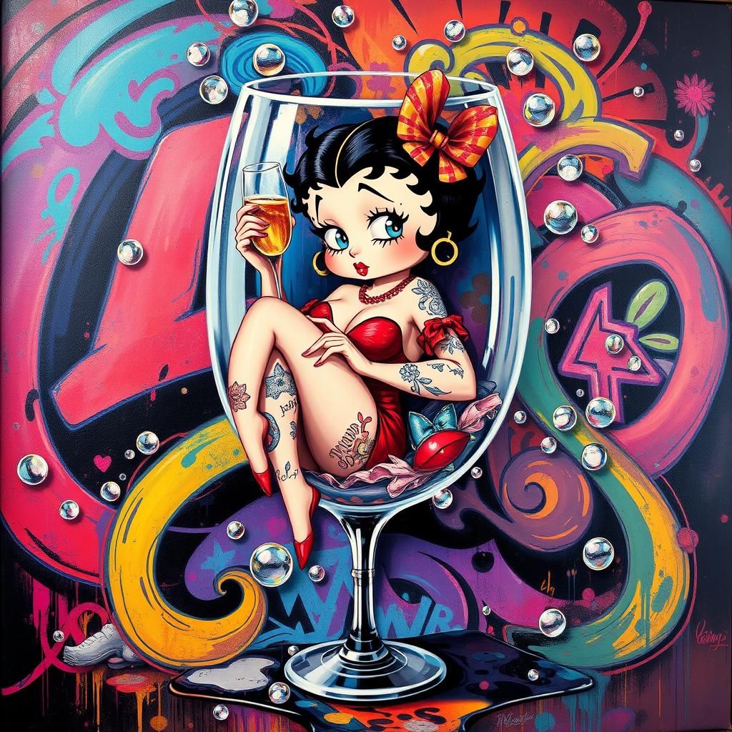 Betty Boop in Champagne, Urban Graffiti Art
