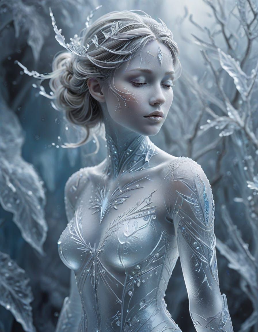 Ethereal Ice Queen Sculpture with Radiant Crystalline Glow