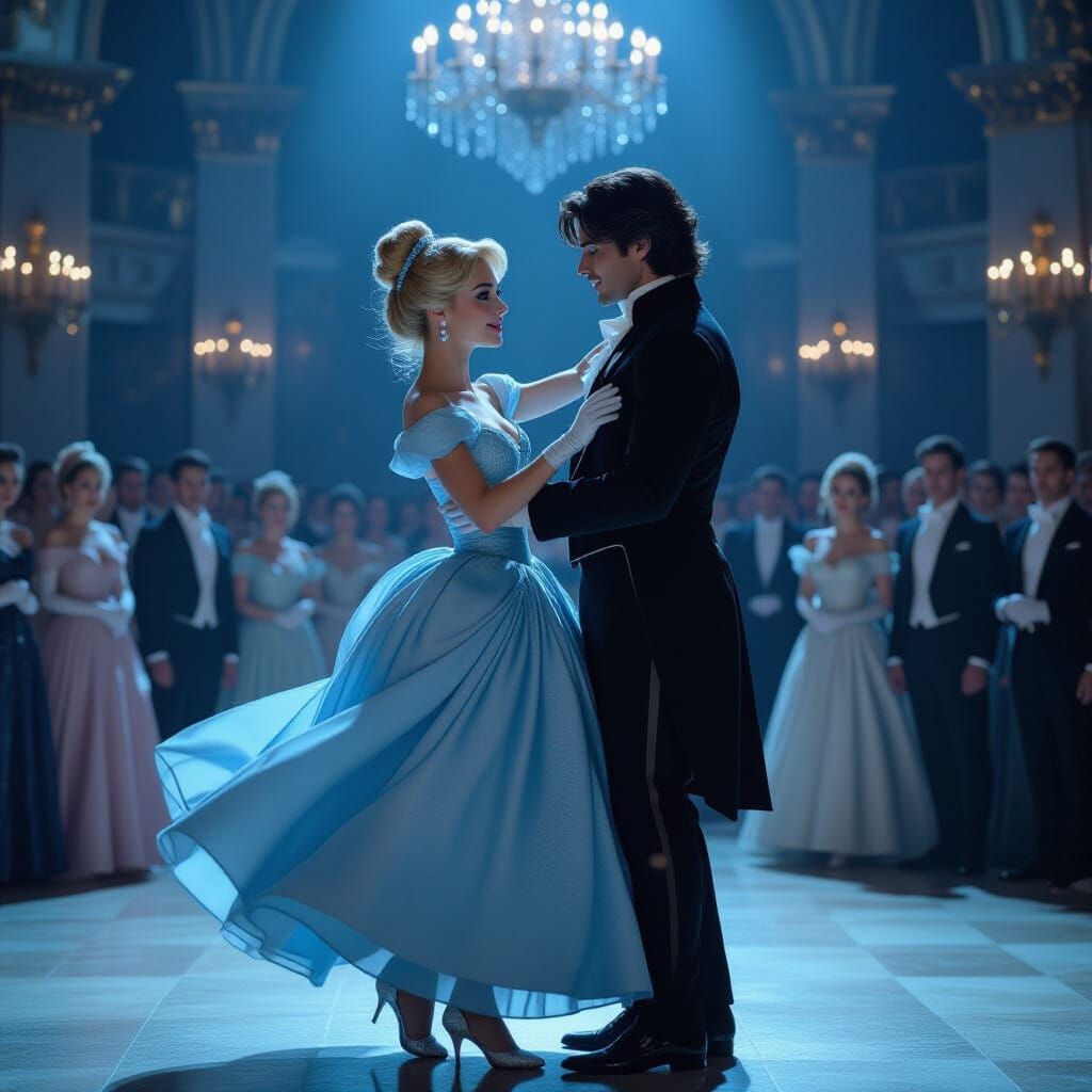 Cinderella & Prince Charming Dancing in Grand Ballroom