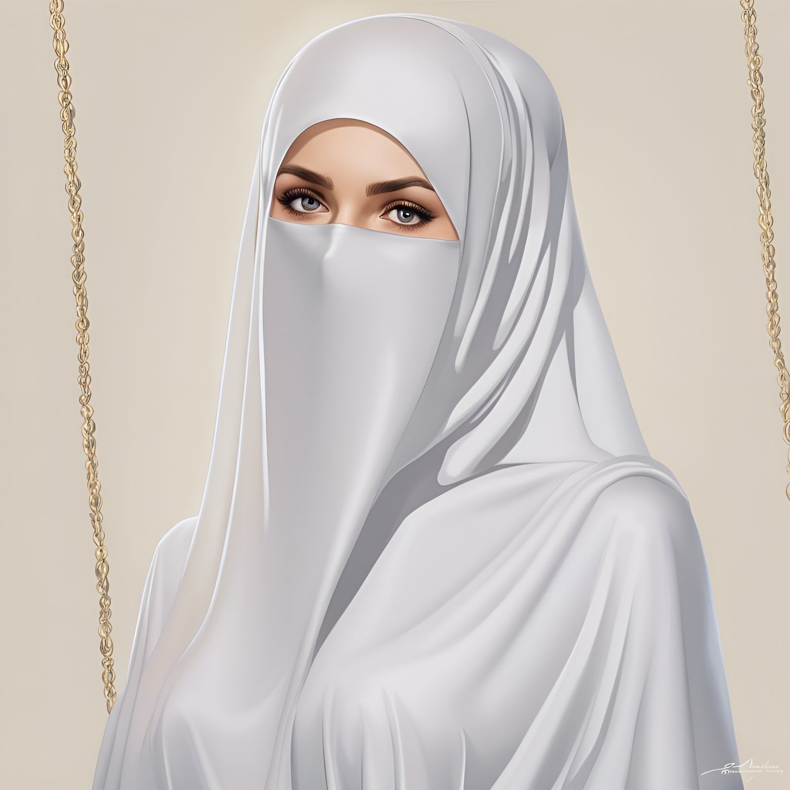 Enticing Woman in Niqab Against Cityscape Background