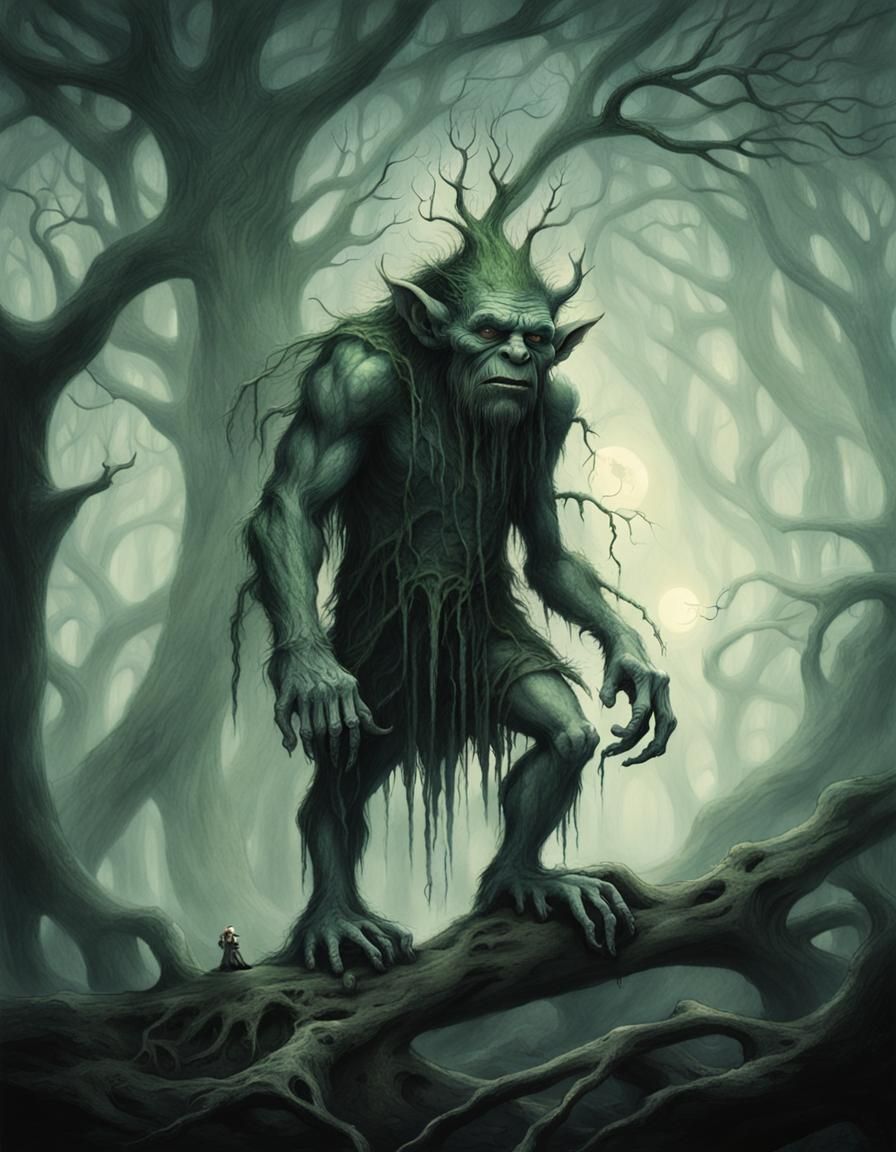 Troll in Mystical Forest: Dark Fantasy Illustration
