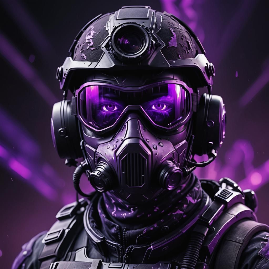 Futuristic Soldier Portrait in Night Vision, 3D Render