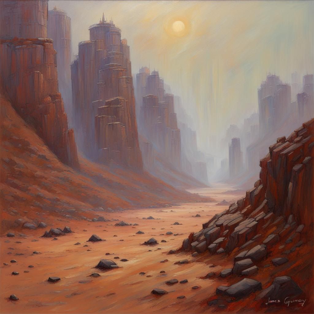 Misty Mars: Oil Painting Landscape