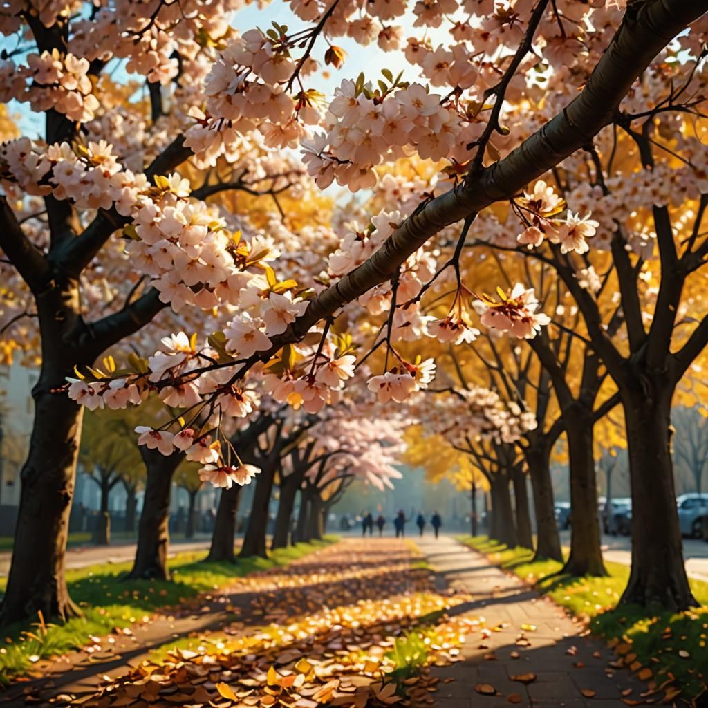 Ethereal Autumn Cherry Blossoms in Digital Photo