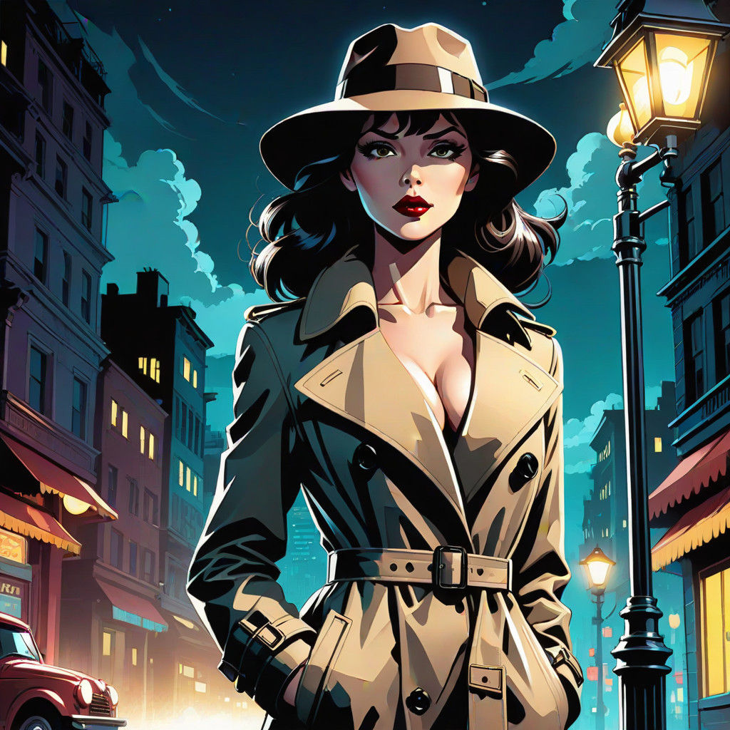 Film Noir Impressionist Woman under Streetlamp