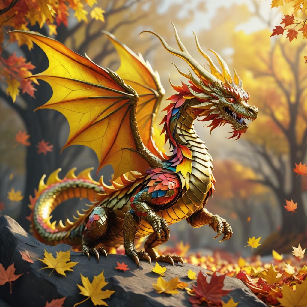 Autumn Leaf Dragon Spreads Golden Wings