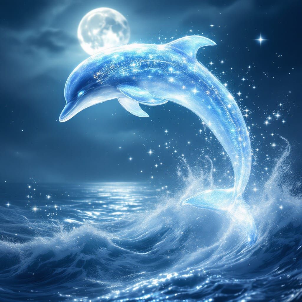 Ethereal Spirit Dolphin Leaping Over Magical Ocean
