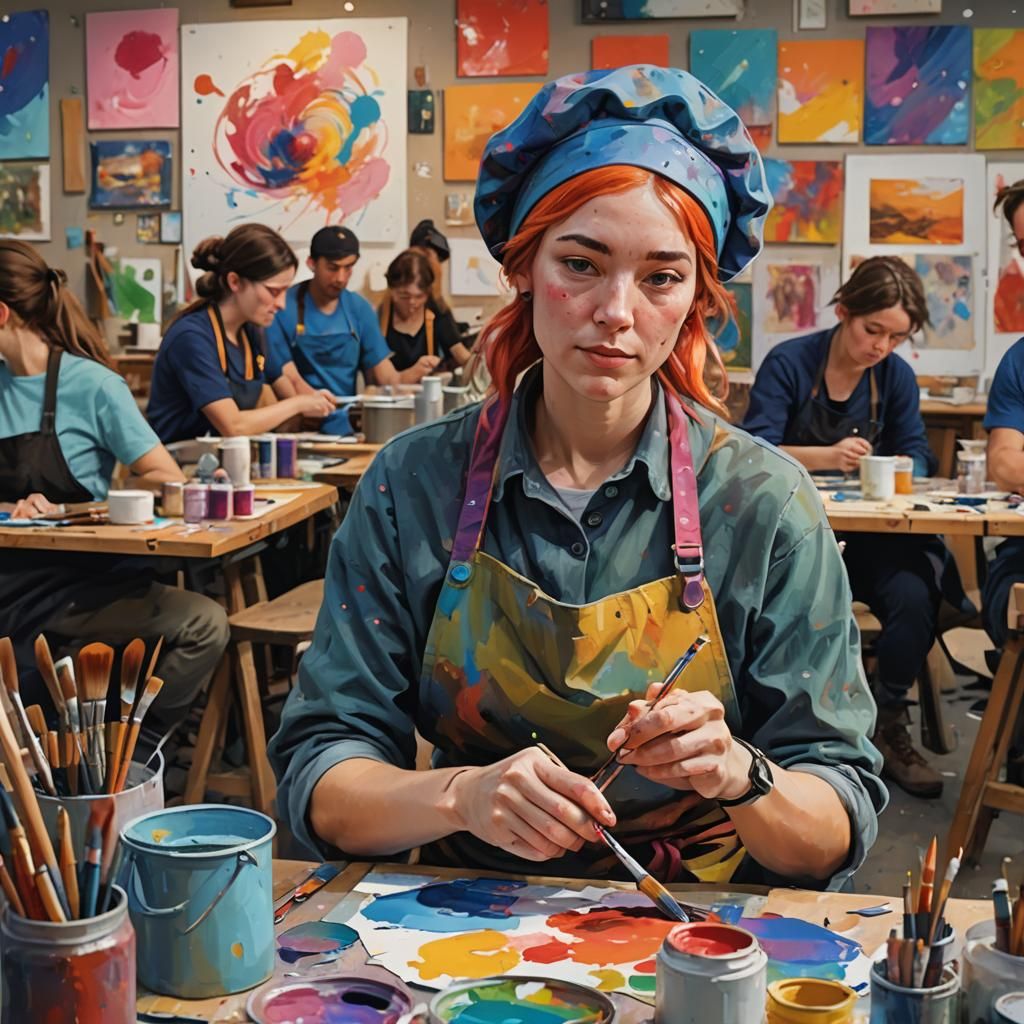 Girl Painting in Art Class: Digital Concept Art