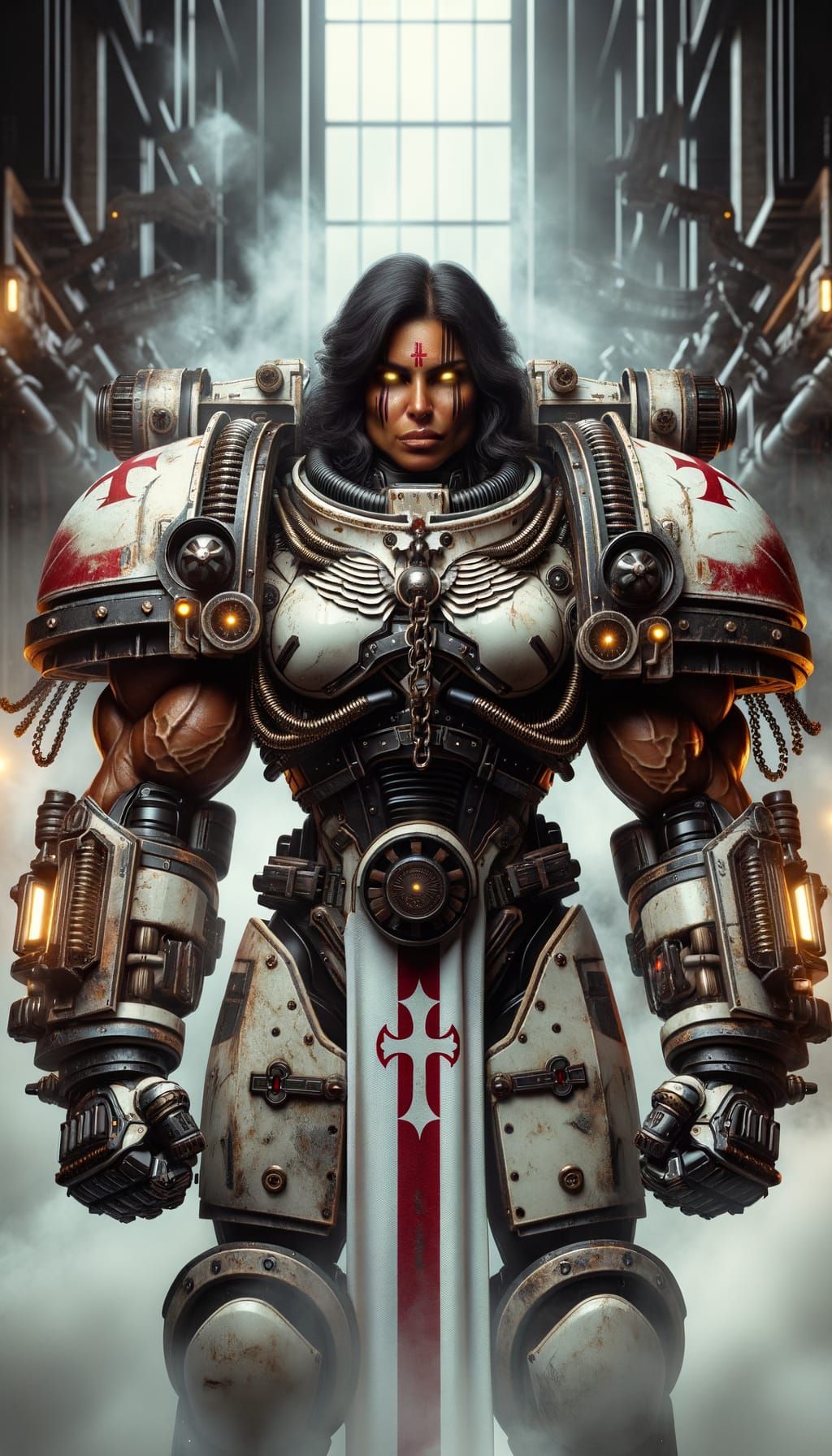 Warrior Goddess in Cyberpunk Exosuit Unleashes Fury