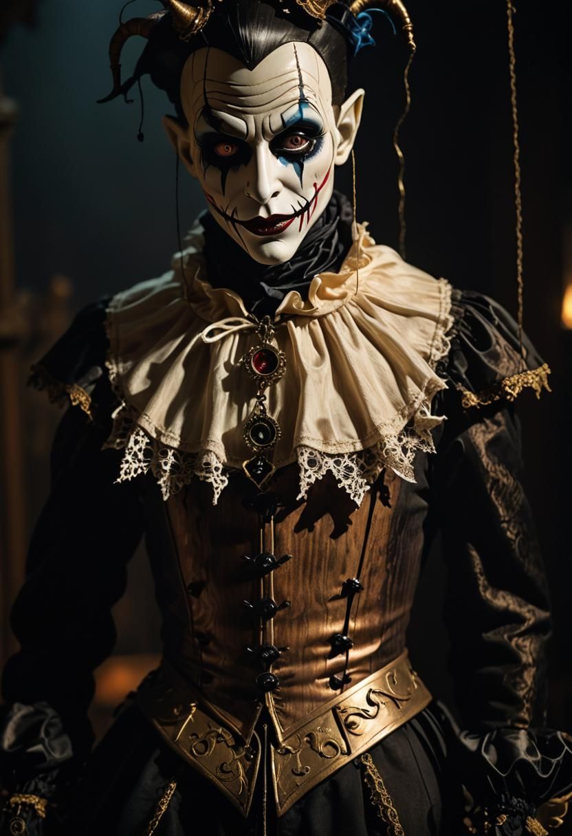 Eerie Possessed Jester Doll in Dark Fantasy Art