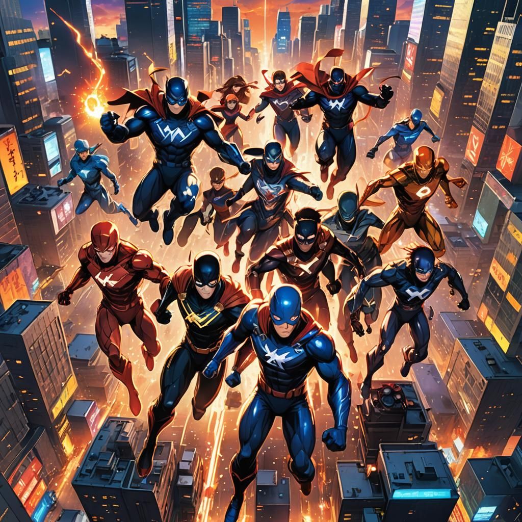 Teenage Superhero Team Battles Monsters in Anime Style