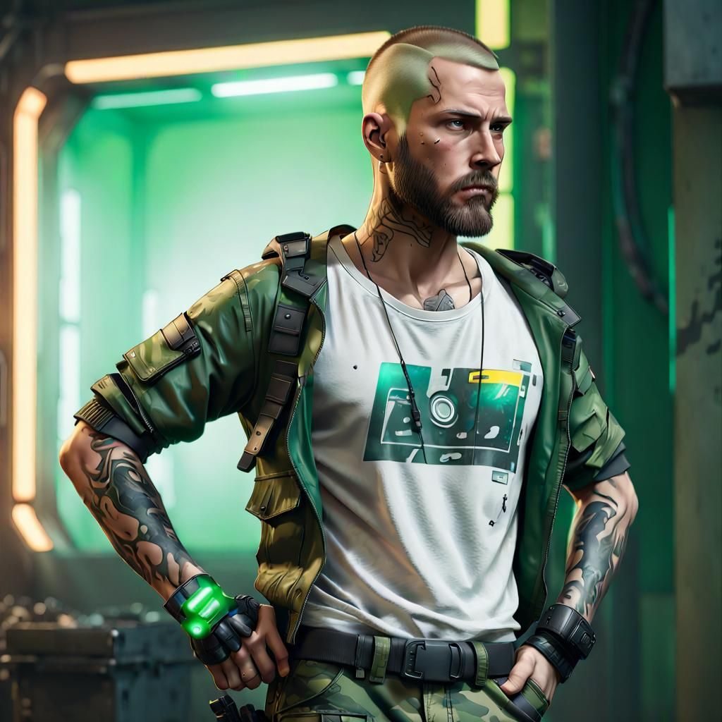 Cyberpunk Man with Futuristic Pistol