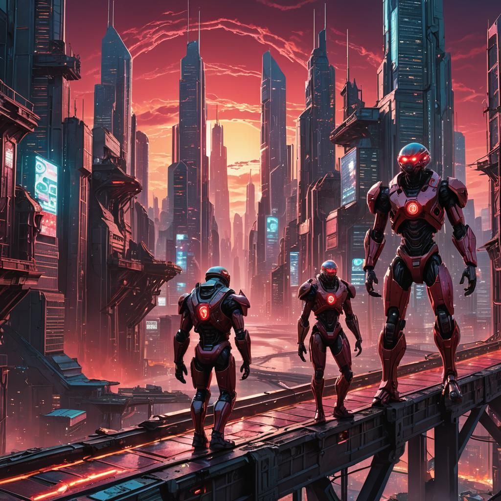 Biopunk Cyborgs in a Futuristic Cityscape