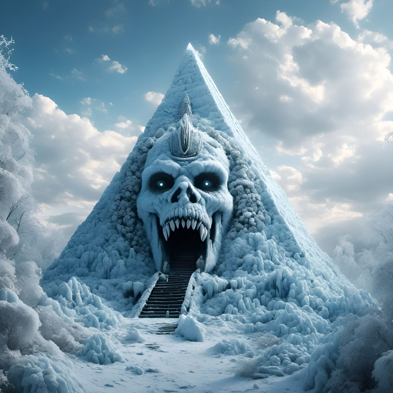 Pastel Pyramid Monster Portrait in Photorealistic Style