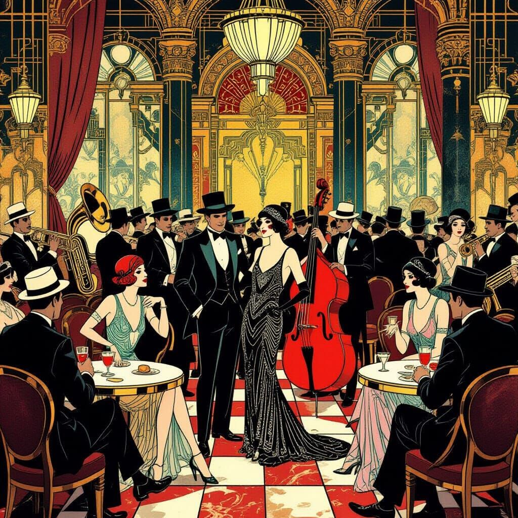 1920s Speakeasy Scene in Art Deco Style