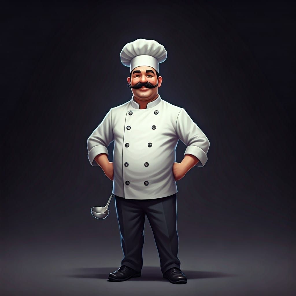 Confident Chef in White Uniform with Ladle