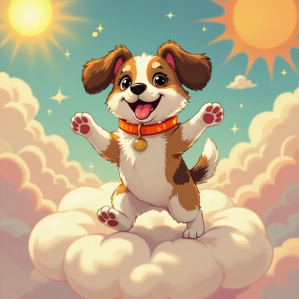 Dog Dancing on Cloud in Pop Surrealist Style