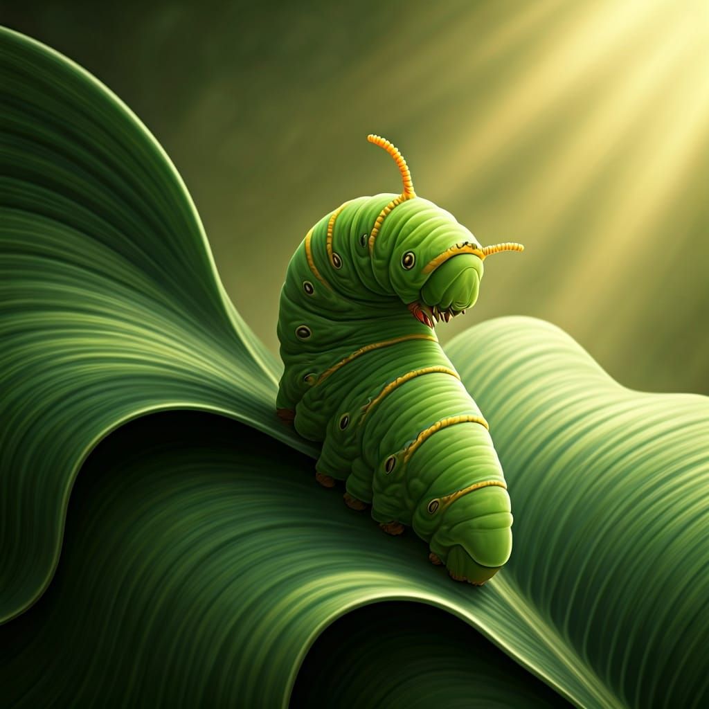 Vibrant Caterpillar on Leaf in Whimsical Style