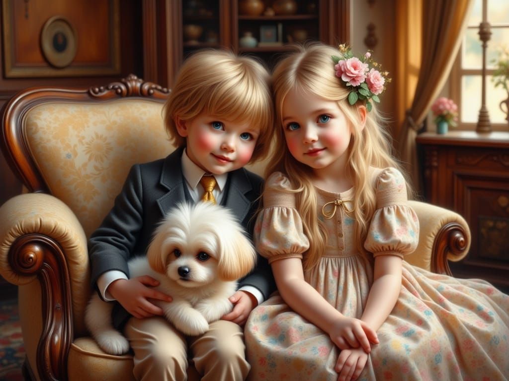 Elegant Childhood Moment in Oil-HD Watercolor Style