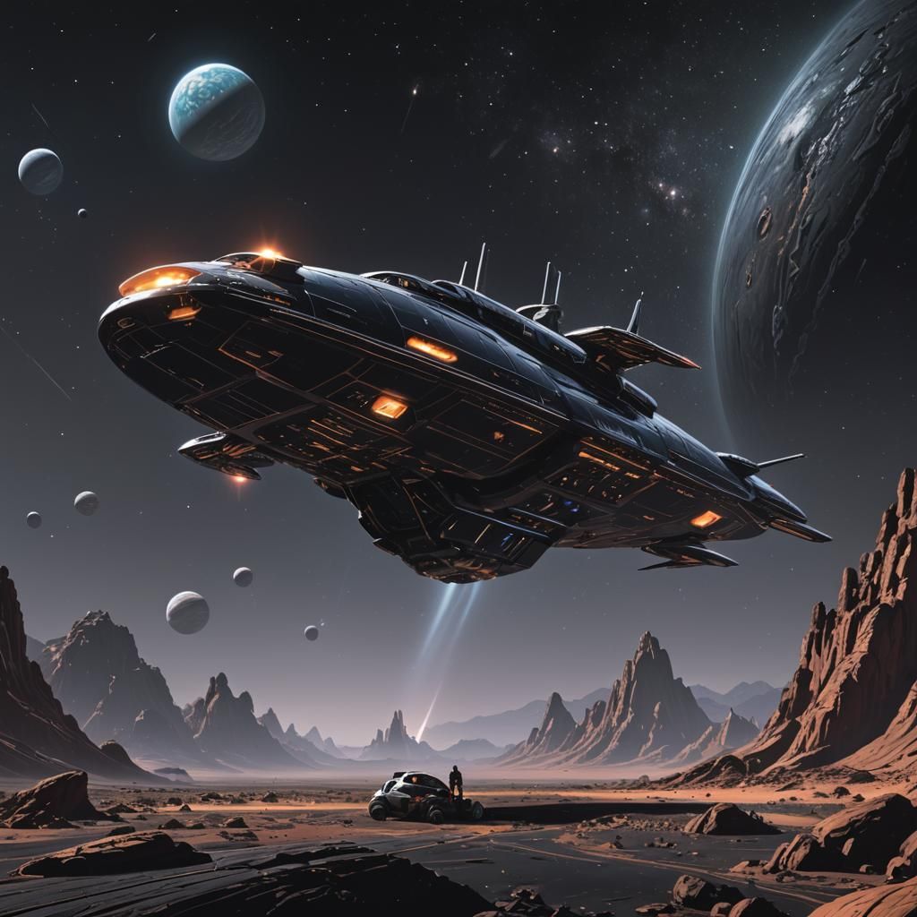 Surreal Syd Mead Inspired Futuristic Planet with Starlight